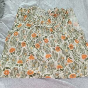 LOFT Floral Short Sleeve Top - Orange and Green